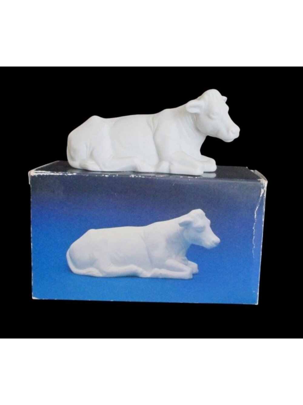 Vintage Avon Nativity Cow Figurine: 1987 Porcelain Bisque, Original Box